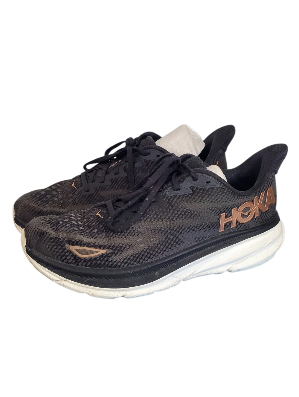 HOKA Clifton 9 Rose Gold Logo Running Workout Sneaker Size 9 Athletic Shoe